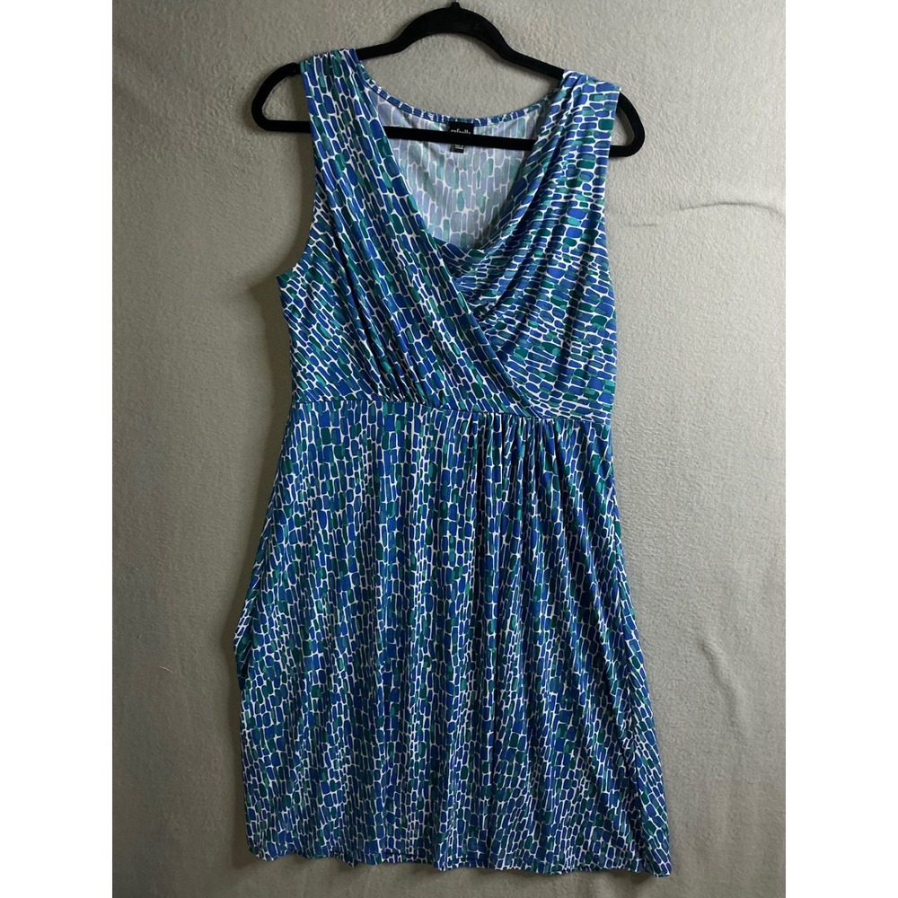 Rafaella Sleeveless Dress Women's Large Stretch Knit Blue Green Print Casual‎